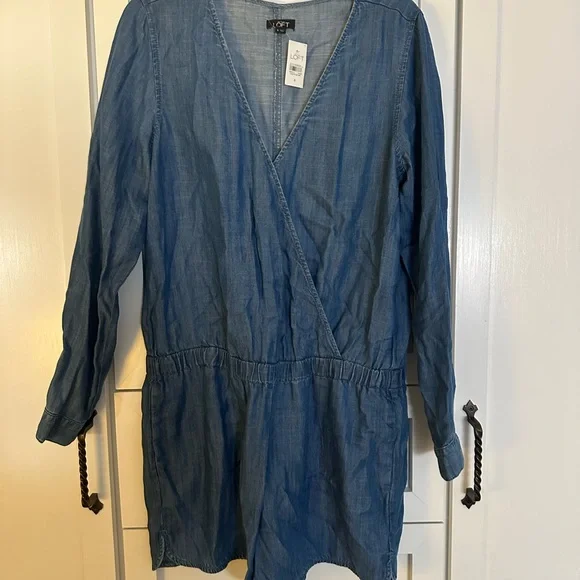 ann taylor loft denim dress Ann Taylor LOFT Navy Floral Embroidered Long Sleeve Dress – SilkRoll